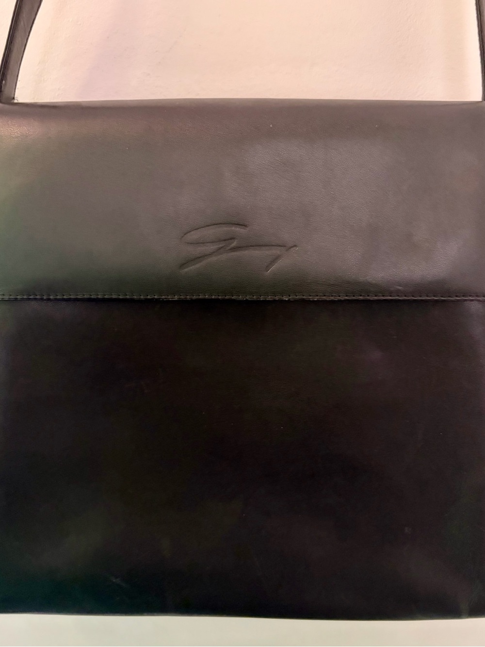 Versace (Genny brand)  Black Leather Crossbody Bag with Subtle Embossed Logo